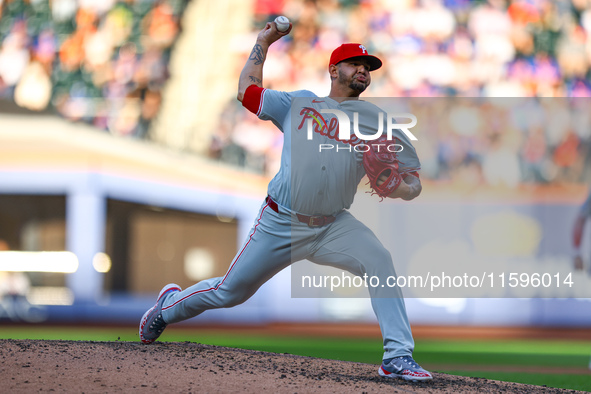 Philadelphia Phillies relief pitcher Jose Ruiz #66 throws during the sixth inning of a baseball game against the New York Mets at Citi Field...