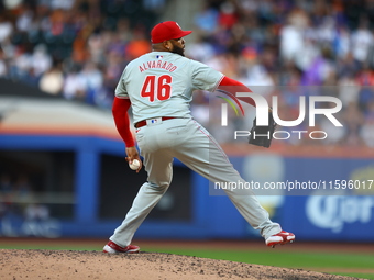 Philadelphia Phillies relief pitcher Jose Alvarado #46 throws during the seventh inning of a baseball game against the New York Mets at Citi...