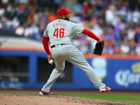 Philadelphia Phillies relief pitcher Jose Alvarado #46 throws during the seventh inning of a baseball game against the New York Mets at Citi...