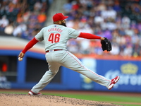 Philadelphia Phillies relief pitcher Jose Alvarado #46 throws during the seventh inning of a baseball game against the New York Mets at Citi...