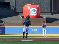 Luisangel Acuna #2 of the New York Mets rounds the bases after homering during the second inning of a baseball game against the Philadelphia...