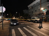 Police investigate the crime scene where a 26-year-old man is shot in the Highland Park section of Brooklyn, New York, United States, on Sep...