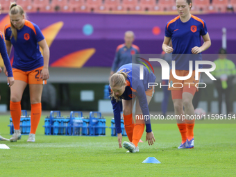 Some players of the Netherlands warm up during the FIFA U-20 Women's World Cup Colombia 2024 third-place match between the Netherlands and t...