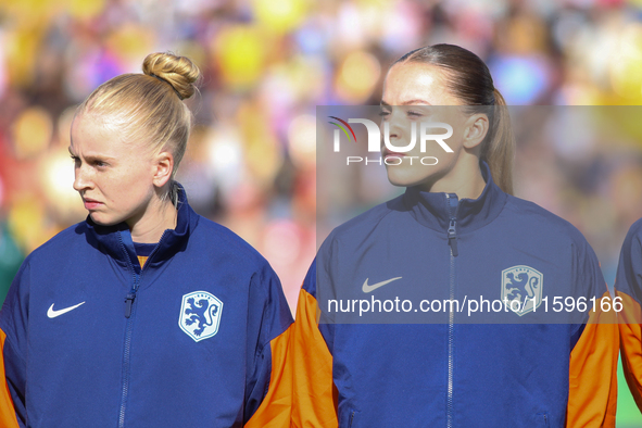 Fleur Jansje Margaretha Stoit and Kealyn Manou Sigrid Thomas of the Netherlands during the FIFA U-20 Women's World Cup Colombia 2024 third-p...