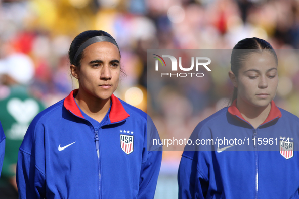 Taylor Suarez and Emeri Adames of the United States during the FIFA U-20 Women's World Cup Colombia 2024 third-place match between the Nethe...