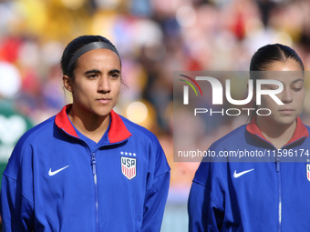 Taylor Suarez and Emeri Adames of the United States during the FIFA U-20 Women's World Cup Colombia 2024 third-place match between the Nethe...