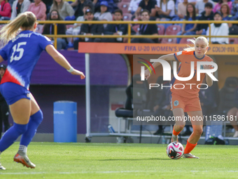 Bo van Egmond of the Netherlands controls the ball during the FIFA U-20 Women's World Cup third-place match between the Netherlands and the...