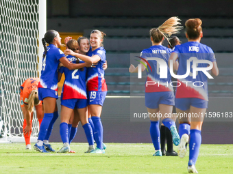 United States players celebrate a goal during the third-place match of the FIFA U-20 Women's World Cup Colombia 2024 between the Netherlands...