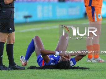 Jordynn Dudley of the United States is taken off on a stretcher during the FIFA U-20 Women's World Cup Colombia 2024 third-place match betwe...