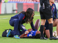 Jordynn Dudley of the United States is taken off on a stretcher during the FIFA U-20 Women's World Cup Colombia 2024 third-place match betwe...