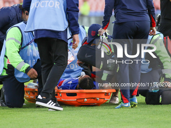 Jordynn Dudley of the United States is taken off on a stretcher during the FIFA U-20 Women's World Cup Colombia 2024 third-place match betwe...