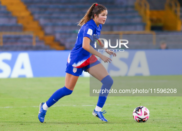 Riley Jackson of the United States controls the ball during the FIFA U-20 Women's World Cup Colombia 2024 third-place match between the Neth...