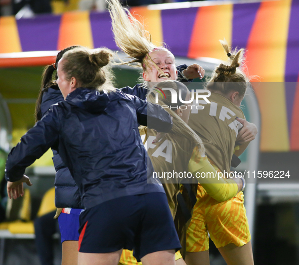 United States players celebrate a goal during the third-place match of the FIFA U-20 Women's World Cup Colombia 2024 between the Netherlands...