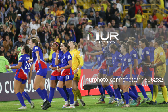 Players of the United States celebrate victory during the FIFA U-20 Women's World Cup Colombia 2024 third-place match between the Netherland...