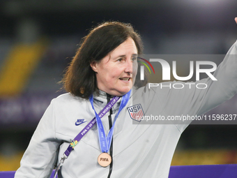 Tracey Kevins coaches the United States during the FIFA U-20 Women's World Cup Colombia 2024 third-place match between the Netherlands and t...