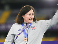 Tracey Kevins coaches the United States during the FIFA U-20 Women's World Cup Colombia 2024 third-place match between the Netherlands and t...