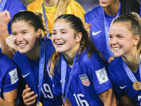 Pietra Tordin and Riley Jackson of the United States celebrate victory during the FIFA U-20 Women's World Cup Colombia 2024 third-place matc...