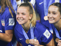 Claire Hutton of the United States celebrates victory during the FIFA U-20 Women's World Cup Colombia 2024 third-place match between the Net...