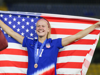 Maddie Dahlien of the United States celebrates victory during the FIFA U-20 Women's World Cup Colombia 2024 third-place match between the Ne...