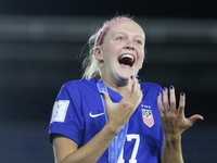 Maddie Dahlien of the United States celebrates victory during the FIFA U-20 Women's World Cup Colombia 2024 third-place match between the Ne...