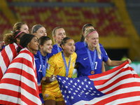 Players of the United States celebrate victory during the FIFA U-20 Women's World Cup Colombia 2024 third-place match between the Netherland...