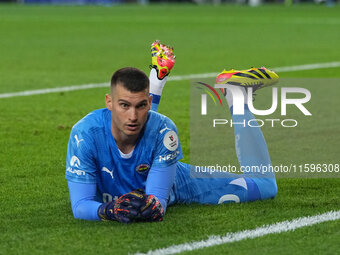 Dominik Livakovic of Fenerbahce  on the ground during the Turkey Süper Ligue Round 5 between Fenerbahçe SK vs Galatasaray S.K., on September...