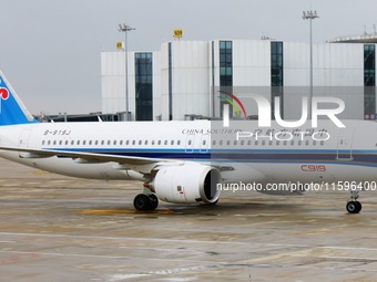 China Southern Airlines' first C919 aircraft arrives at Hangzhou Xiaoshan International Airport from Guangzhou in Hangzhou, Zhejiang provinc...