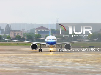 China Southern Airlines' first C919 aircraft arrives at Hangzhou Xiaoshan International Airport from Guangzhou in Hangzhou, Zhejiang provinc...