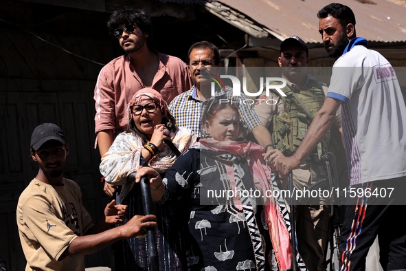 Kashmiri Pandit woman and Independent candidate for Sopore Assembly Constituency, Aarti Nehru campaigns in Sopore, Jammu and Kashmir, India,...