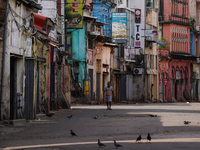 A man walks on the empty street in Colombo, Sri Lanka, on September 22, 2024. A curfew is imposed in Sri Lanka amid the counting of votes in...