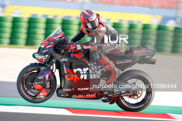 Maverick Vinales (Spa-Aprilia Racing) participates in the Gran Premio Pramac dell'Emilia Romagna Warm UP session MotoGP on Saturday, MotoGP...