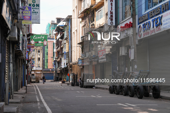 Empty streets in Colombo, Sri Lanka, on September 22, 2024. A curfew is imposed in Sri Lanka amid the counting of votes in the presidential...