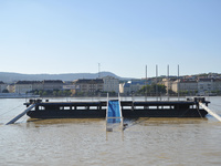 A boat station is underwater on the bank of the Danube in Budapest, Hungary, as the peak water levels of the Danube are expected to hit toda...