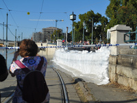 Flood protection works on the bank of the Danube in Budapest, Hungary, as the peak water levels of the Danube are expected to hit. (