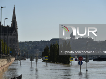 A flooded quay on the bank of the Danube in Budapest, Hungary, on June 9, 2013, as the peak water levels of the Danube are expected to hit....