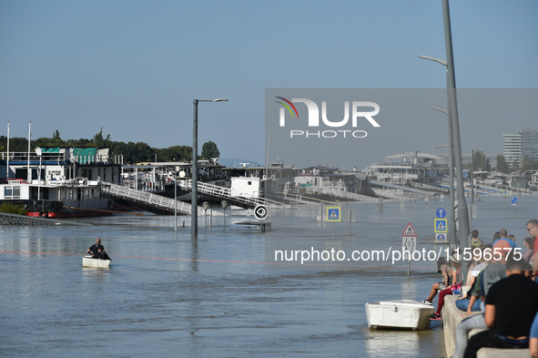 The flooded quay on the bank of the Danube in Budapest, Hungary, on June 9, 2013, as the peak water levels of the Danube are expected to hit...