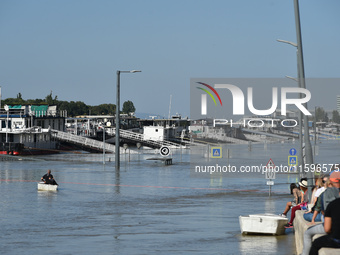 The flooded quay on the bank of the Danube in Budapest, Hungary, on June 9, 2013, as the peak water levels of the Danube are expected to hit...