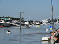 The flooded quay on the bank of the Danube in Budapest, Hungary, on June 9, 2013, as the peak water levels of the Danube are expected to hit...