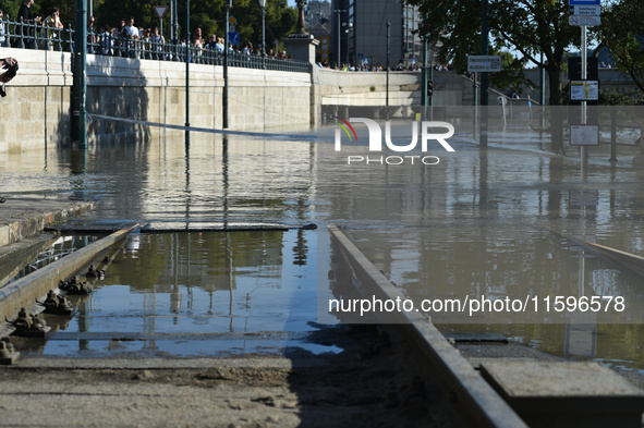 An underpass is under water on the bank of the Danube in Budapest, Hungary, as the peak water levels of the Danube are expected to hit today...