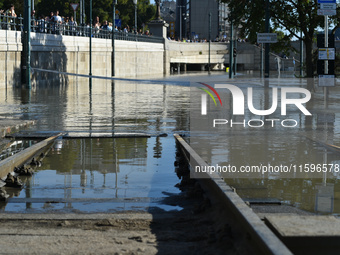 An underpass is under water on the bank of the Danube in Budapest, Hungary, as the peak water levels of the Danube are expected to hit today...