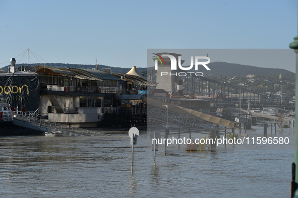 The Chain Bridge on the bank of the Danube in Budapest, Hungary, as the peak water levels of the Danube are expected to hit today. 