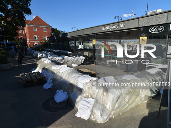 Flood protection works at a metro station on the bank of the Danube in Budapest, Hungary, as the peak water levels of the Danube are expecte...