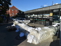 Flood protection works at a metro station on the bank of the Danube in Budapest, Hungary, as the peak water levels of the Danube are expecte...