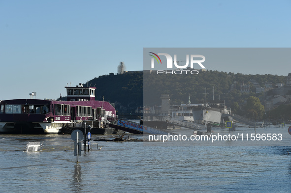 The flooded quay on the bank of the Danube in Budapest, Hungary, on June 9, 2013, as the peak water levels of the Danube are expected to hit...