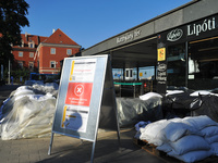 A metro station is closed and covered by sandbags on the bank of the Danube in Budapest, Hungary, as the peak water levels of the Danube are...