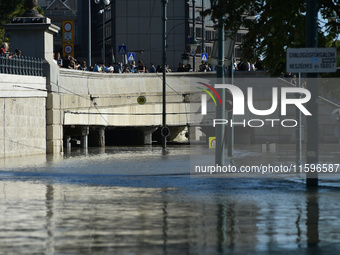 An underpass fills with water on the bank of the Danube in Budapest, Hungary, as the peak water levels of the Danube are expected to hit tod...