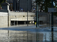 An underpass fills with water on the bank of the Danube in Budapest, Hungary, as the peak water levels of the Danube are expected to hit tod...