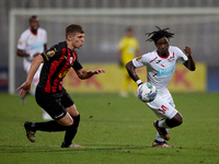 Oluwatobiloba Dimeji Awosanya (R) of Balzan competes for the ball with Sven Xerri (L) of Hamrun Spartans during the Malta 360 Sports Premier...