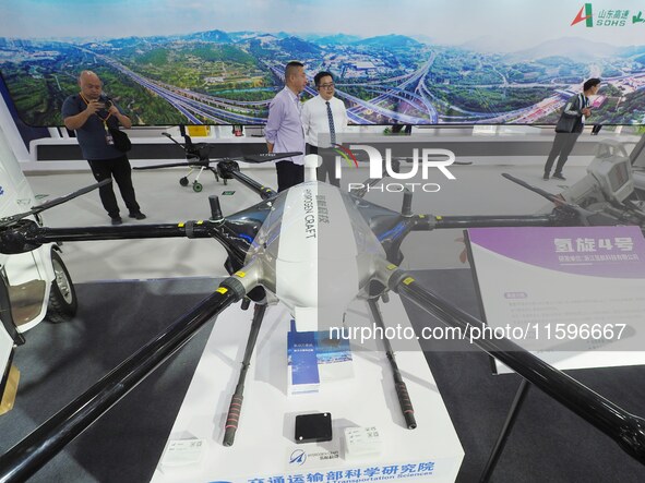 Visitors view the ''Hydrogen Spin 4 hydrogen-powered drone'' at the 16th International Transportation Technology and Equipment Exhibition in...