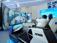 Visitors experience the ''5G smart cockpit'' at the 16th International Transportation Technology and Equipment Exhibition in Beijing, China,...